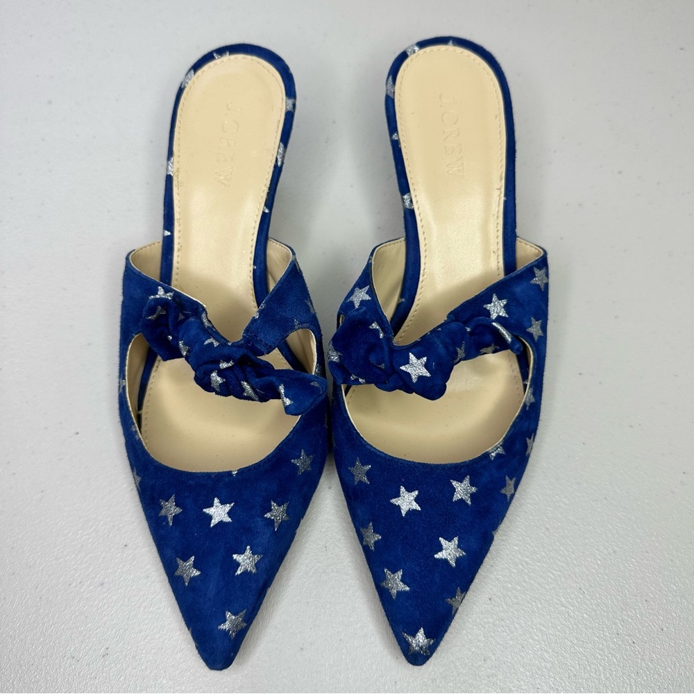 J. CREW Sophia Blue Suede Silver Star Accent Low Heel Mules Women’s Size 8.5 - Picture 2 of 8